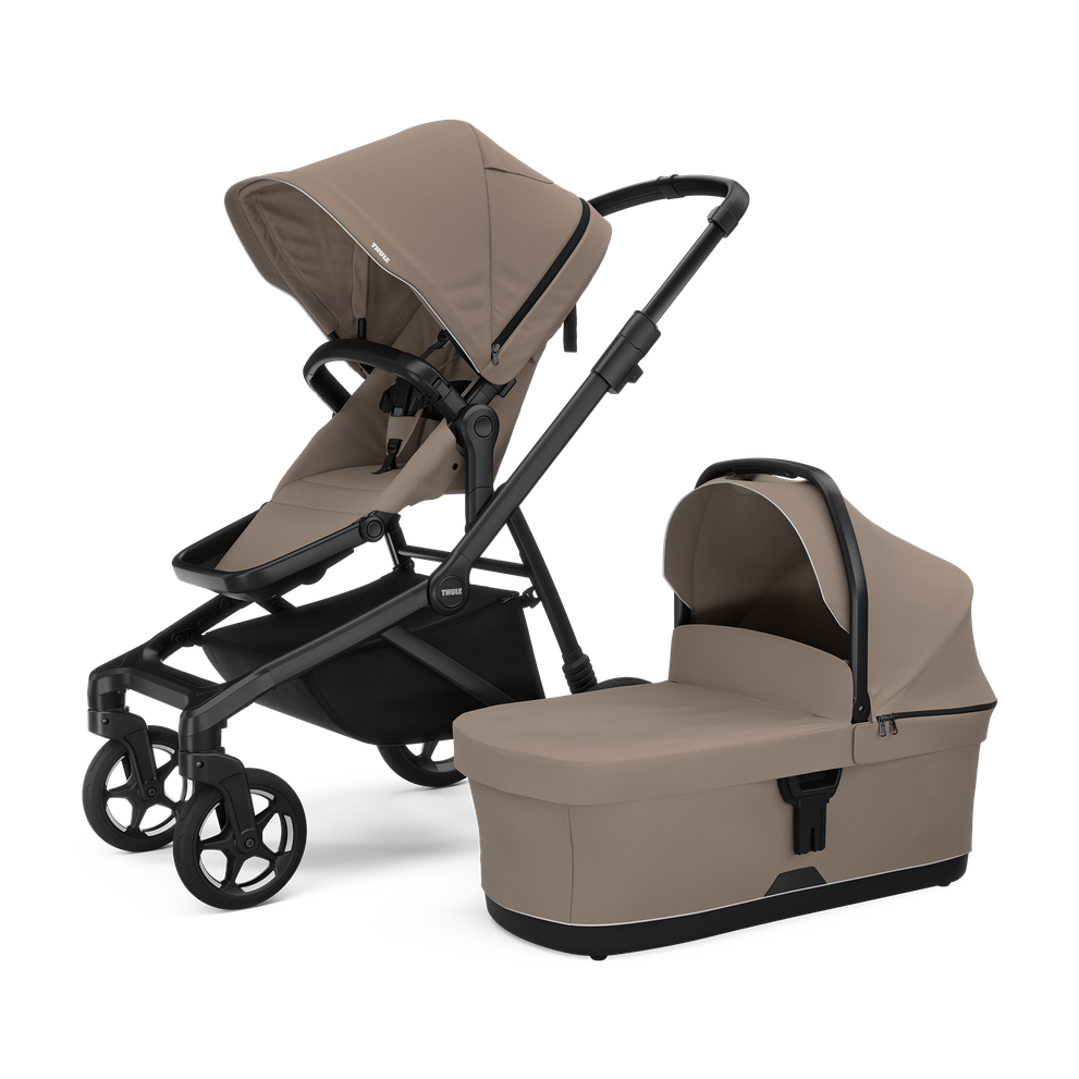 Thule Sleek 2 Kombikinderwagen Bundle – Getöntes Taupe – Inkl. Babywanne