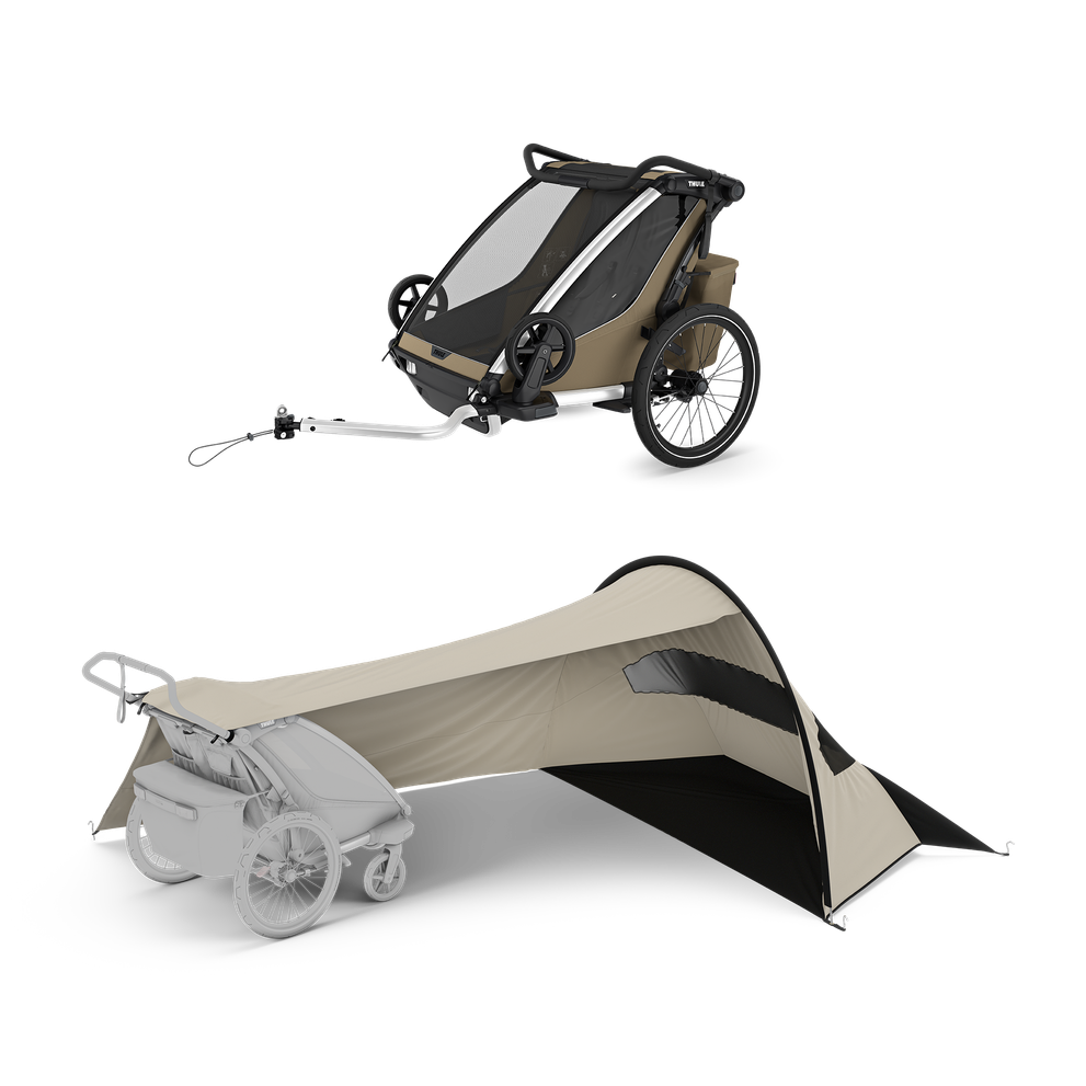 Thule Chariot Cross 2 mit Thule sun and wind tarp – double Faded Khaki