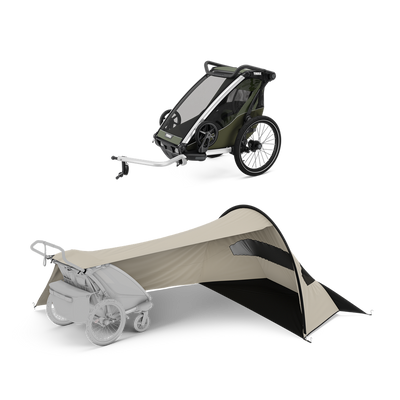 Thule Chariot Lite mit Thule sun and wind tarp – single vintage green
