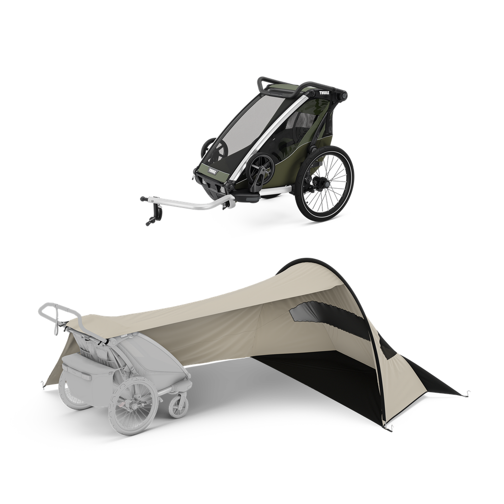 Thule Chariot Lite mit Thule sun and wind tarp – single vintage green