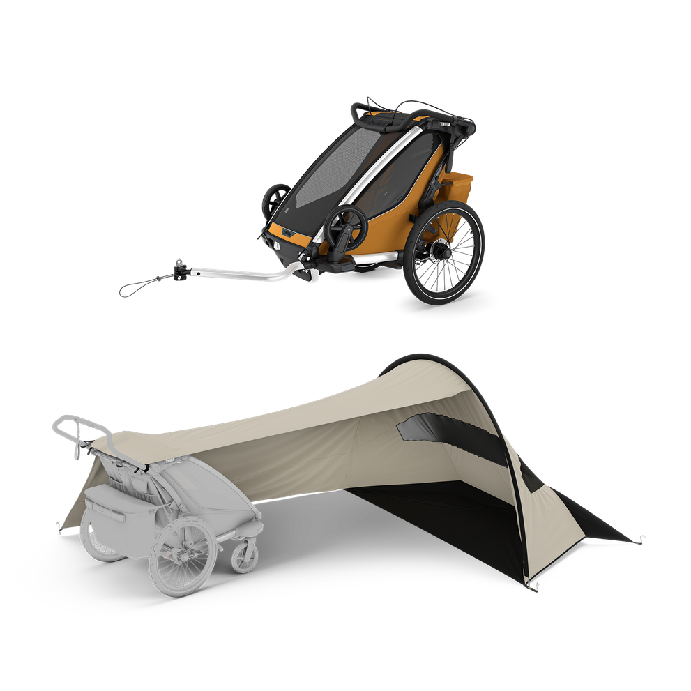 Thule Chariot Sport 2 mit Thule sun and wind tarp – single Natural Gold