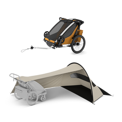 Thule Chariot Sport 2 mit Thule sun and wind tarp – double Natural Gold