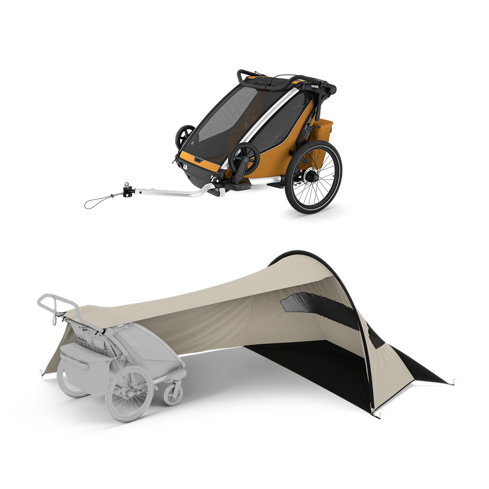 Thule Chariot Sport 2 mit Thule sun and wind tarp – double Natural Gold