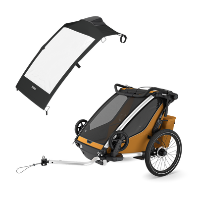 Thule Chariot Sport 2 double with Thule Chariot air purifier cover – Natural Gold