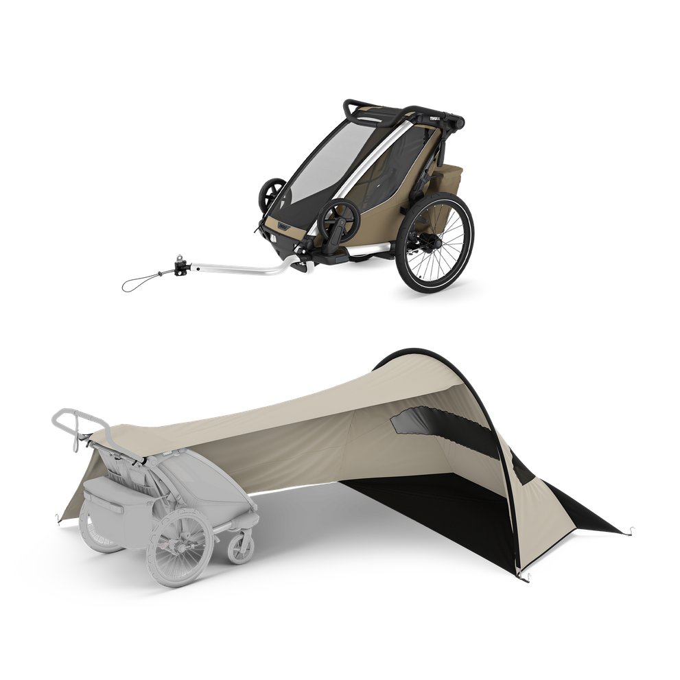 Thule Chariot Cross 2 mit Thule sun and wind tarp – single Faded Khaki
