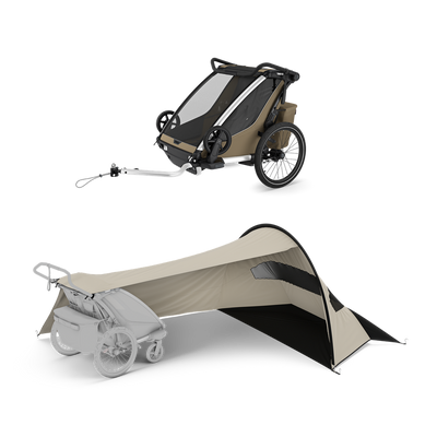 Thule Chariot Cross 2 mit Thule sun and wind tarp – double Faded Khaki