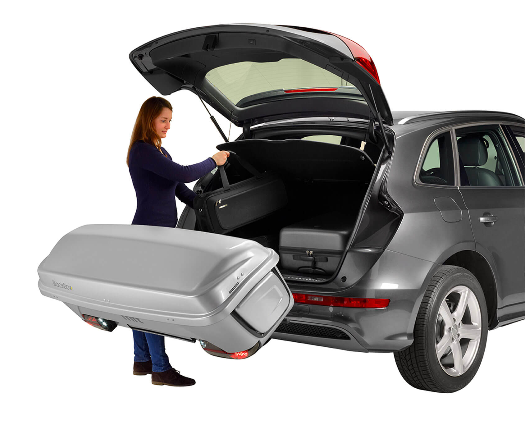 BackBox silber BackBox inkl. Einsatz klein (Breite = 154 cm) und 2 Zurrbändern zur Ladungssicherung